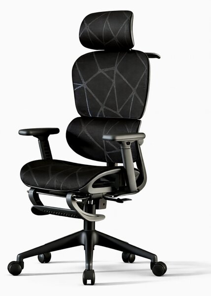 VÉRION PRO MESH – Scaun ergonomic, functie translatie sezut, cotiere reglabile 3D, tetiera 3D, suport lombar reglabil, spătar reglabil inaltime, pivotant, suport picioare, Negru