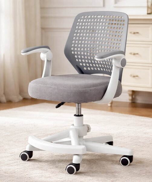Scaun ergonomic copii, Reglabil pe inaltime, Cotiere rabatabile 2D, Roti blocare automata, baza PP, Gri