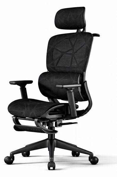 Scaun ergonomic, functie translatie sezut, cotiere reglabile 3D, tetiera 3D, suport lombar 3D Adaptive, pivotant, suport picioare, Negru