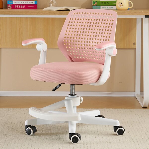 Scaun ergonomic copii, Reglabil pe inaltime, Cotiere rabatabile 2D, Roti blocare automata, baza PP, Roz
