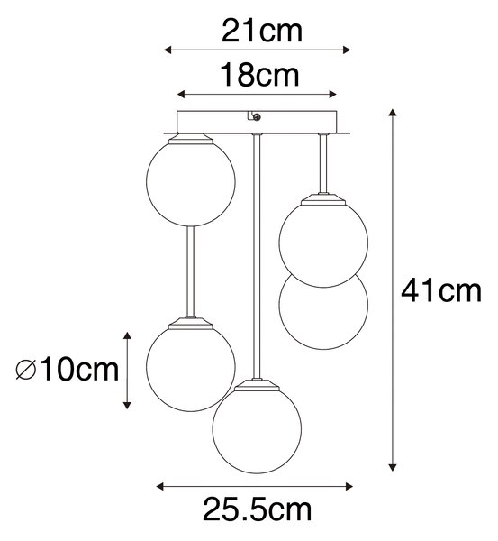 Plafoniera moderna neagra cu sticla opal 5 lumini - Atena