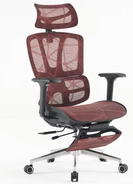 Scaun ergonomic, Sezut translatie, Cotiere 3D, Tetiera 3D, Suport lombar adaptiv, Pivotant, Suport picioare, Rosu