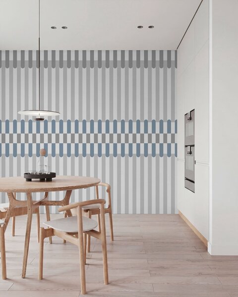 Tapet Model în dungi în nuanțe de gri și albastru, Fototapet Geometrie, w05150v6 : Uwalls.ro
