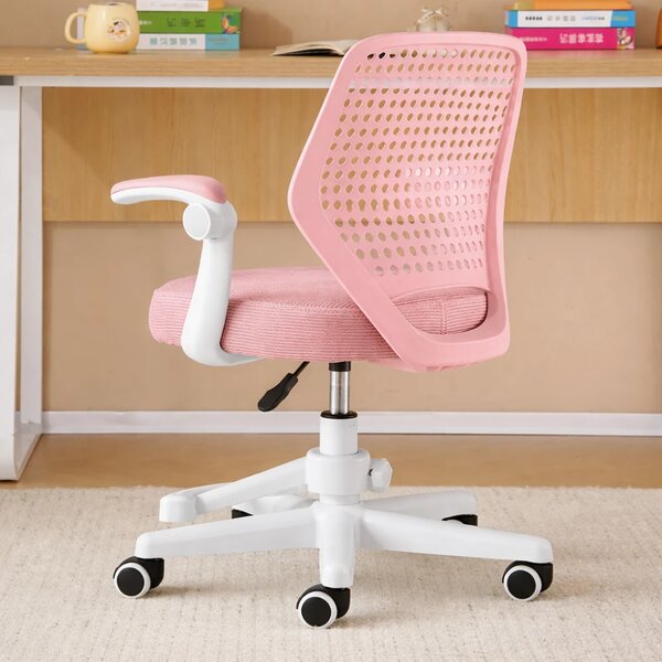 Scaun ergonomic copii, Reglabil pe inaltime, Cotiere rabatabile 2D, Roti blocare automata, baza PP, Roz