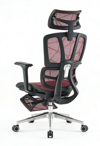Scaun ergonomic, Sezut translatie, Cotiere 3D, Tetiera 3D, Suport lombar adaptiv, Pivotant, Suport picioare, Rosu