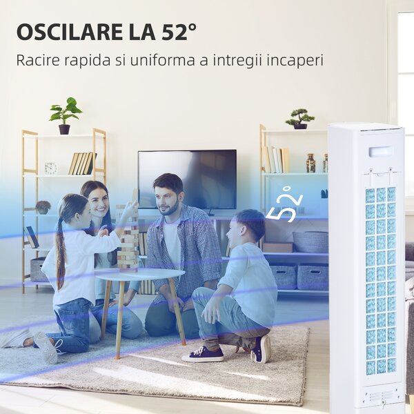 HOMCOM Ventilator Coloană cu 3 Moduri Răcire, 3 Viteze, Telecomandă, 60W, Design Elegant, Alb | Aosom Romania
