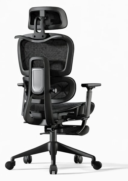 VÉRION PRO MESH – Scaun ergonomic, functie translatie sezut, cotiere reglabile 3D, tetiera 3D, suport lombar reglabil, spătar reglabil inaltime, pivotant, suport picioare, Negru