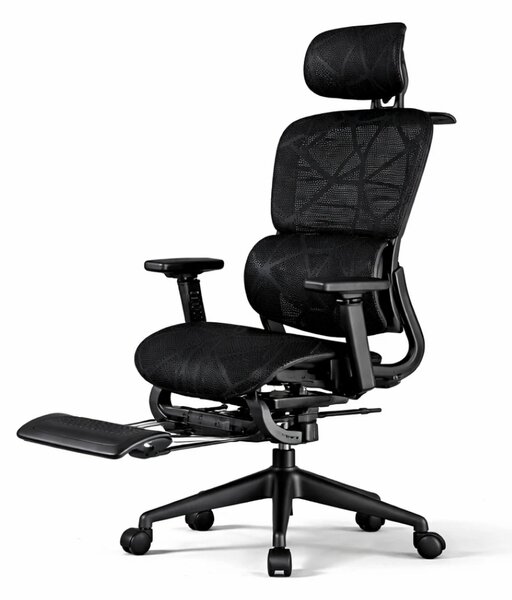 Scaun ergonomic, functie translatie sezut, cotiere reglabile 3D, tetiera 3D, suport lombar 3D Adaptive, pivotant, suport picioare, Negru