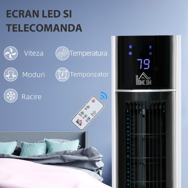 HOMCOM Ventilator Coloană cu 3 Moduri Răcire, 3 Viteze, Telecomandă, 60W, Design Elegant, Alb | Aosom Romania