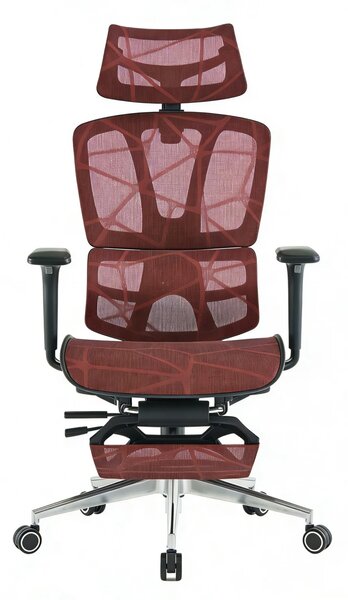 Scaun ergonomic, Sezut translatie, Cotiere 3D, Tetiera 3D, Suport lombar adaptiv, Pivotant, Suport picioare, Rosu