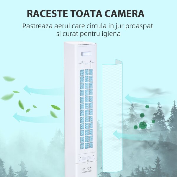HOMCOM Ventilator Coloană cu 3 Moduri Răcire, 3 Viteze, Telecomandă, 60W, Design Elegant, Alb | Aosom Romania