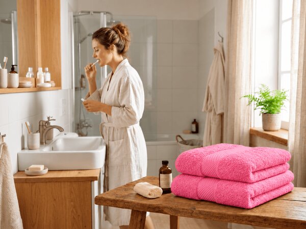 Prosop EMBORIA 70x140 cm roz, 100% bumbac