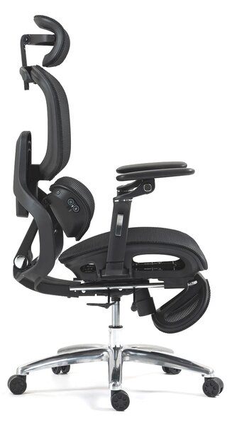 VIGOCHAIR ULTRA PRO VENT/ROLLER Scaun ergonomic, sezut cu ventilatie, spatar reglare verticala, suport lombar cu role masaj si incalzire, sezut translatie, cotiere 6D, suport picioare, Full Mesh, Negru