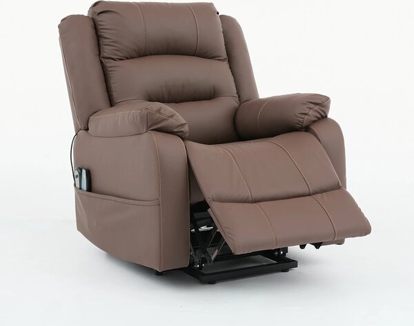 Fotoliu Electric Power Lift&Recliner, ridicare și rabatare, masaj și incalzire, buzunar lateral, telecomenzi, PU, Maro