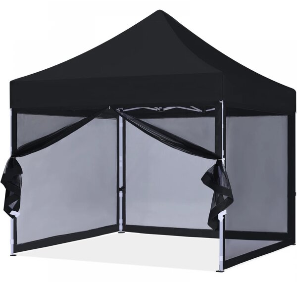 ABCCANOPY – Cort pavilion pliabil 3x3 m, cu pereți Mesh anti-insecte, înălțime reglabilă (3 trepte), impermeabil, protecție UV, Negru