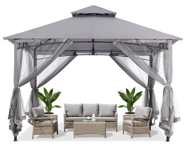 ABCCANOPY Foișor de gradina 3.3x3.3 m - Foișor exterior cu cadru din oțel și plasă de țânțari pentru gazon, curte, grădină, terasă, Gri