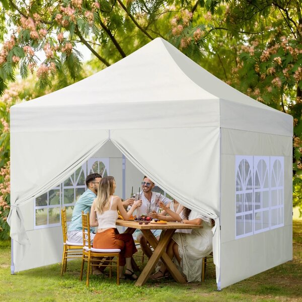 ABCCANOPY – Cort pliabil 3x3 m, înălțime reglabilă 3 trepte, pereți cu ferestre transparente, impermeabil, Bej