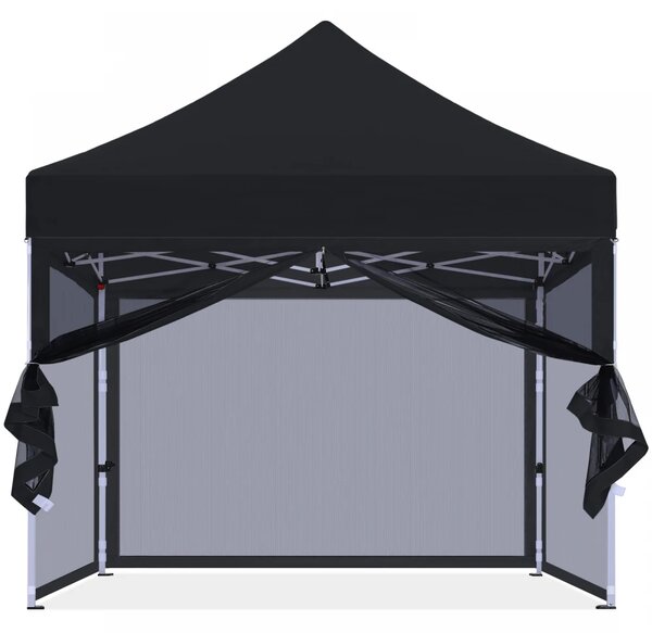 ABCCANOPY – Cort pavilion pliabil 3x3 m, cu pereți Mesh anti-insecte, înălțime reglabilă (3 trepte), impermeabil, protecție UV, Negru