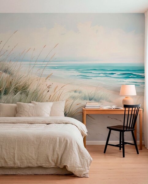 Tapet Plajă cu nisip, valuri și dune, Fototapet Natură, w05537 : Uwalls.ro
