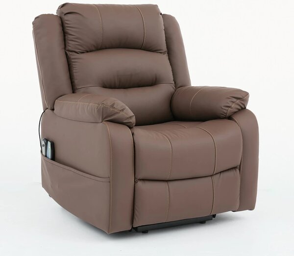 Fotoliu Electric Power Lift&Recliner, ridicare și rabatare, masaj și incalzire, buzunar lateral, telecomenzi, PU, Maro