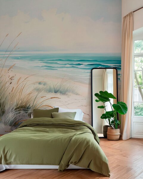 Tapet Plajă cu nisip, valuri și dune, Fototapet Natură, w05537 : Uwalls.ro