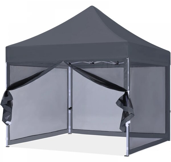 ABCCANOPY – Cort pavilion pliabil 3x3 m, cu pereți Mesh anti-insecte, înălțime reglabilă (3 trepte), impermeabil, protecție UV, Gri