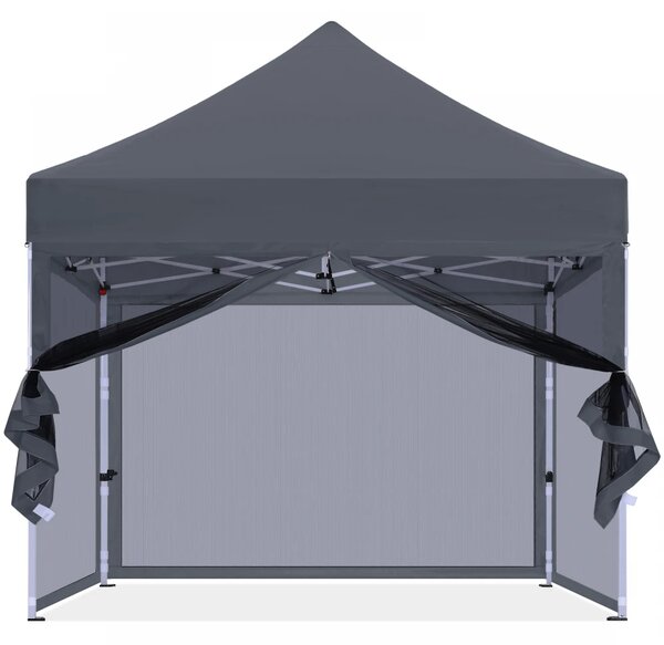 ABCCANOPY – Cort pavilion pliabil 3x3 m, cu pereți Mesh anti-insecte, înălțime reglabilă (3 trepte), impermeabil, protecție UV, Gri