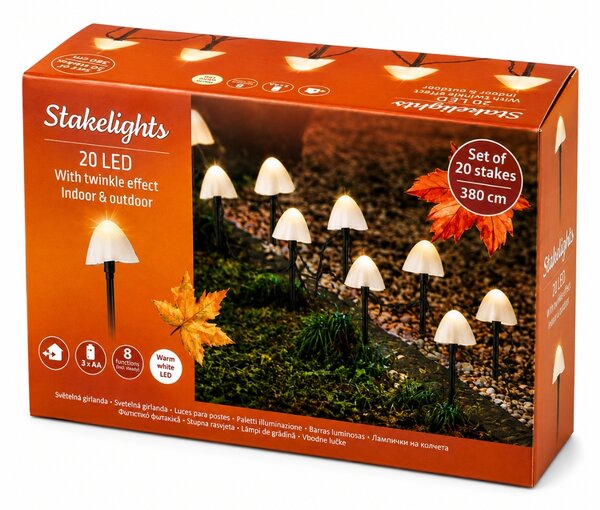 Lampi LED de gradina MUSHROOMS 20 buc, 380 cm