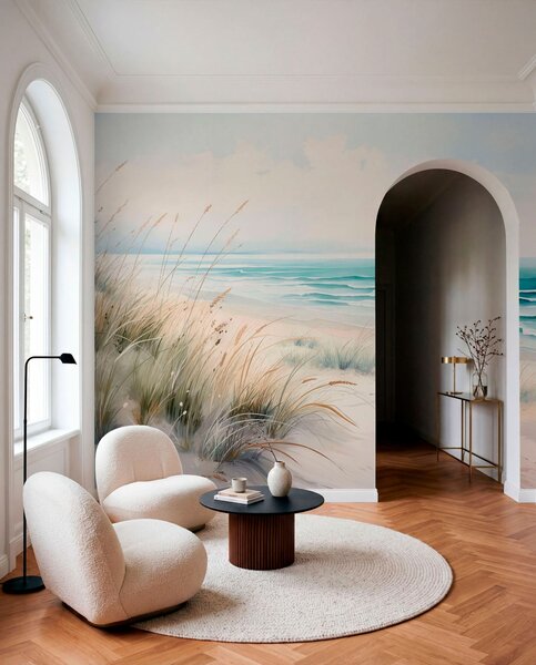 Tapet Plajă cu nisip, valuri și dune, Fototapet Natură, w05537 : Uwalls.ro