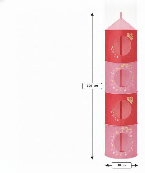 Cos suspendat pentru jucarii PRINCESS 120x30 cm, roz/rosu