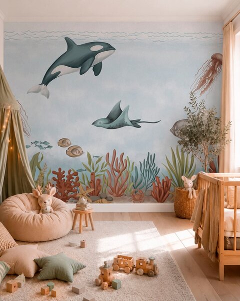 Tapet Creaturi marine printre corali și alge marine, Fototapet Marea, w05545 : Uwalls.ro
