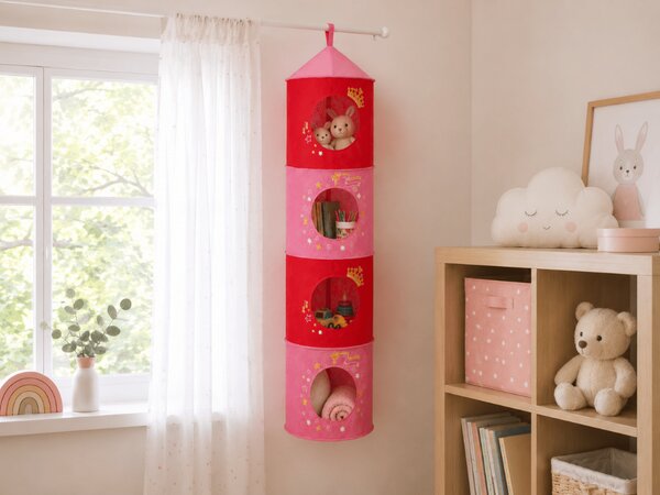 Cos suspendat pentru jucarii PRINCESS 120x30 cm, roz/rosu