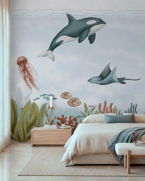 Tapet Creaturi marine printre corali și alge marine, Fototapet Marea, w05545 : Uwalls.ro