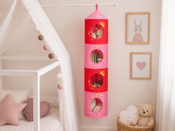 Cos suspendat pentru jucarii PRINCESS 120x30 cm, roz/rosu