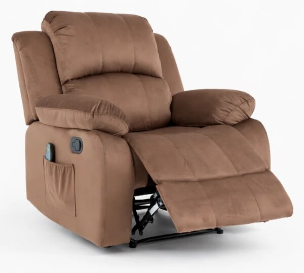 Fotoliu Masaj, Incalzire, rabatabil, sezut cu arcuri metalice, suport picioare extensibil, catifea, Maro