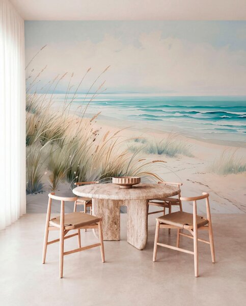 Tapet Plajă cu nisip, valuri și dune, Fototapet Natură, w05537 : Uwalls.ro