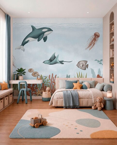 Tapet Creaturi marine printre corali și alge marine, Fototapet Marea, w05545 : Uwalls.ro