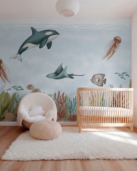 Tapet Creaturi marine printre corali și alge marine, Fototapet Marea, w05545 : Uwalls.ro