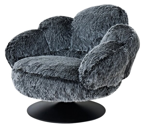 Fotoliu de relaxare rotativ 360° tip Lounge, tapițerie Mink Cashmere, bază metalică neagră Ø60 cm, Gri, 96x93x78 cm