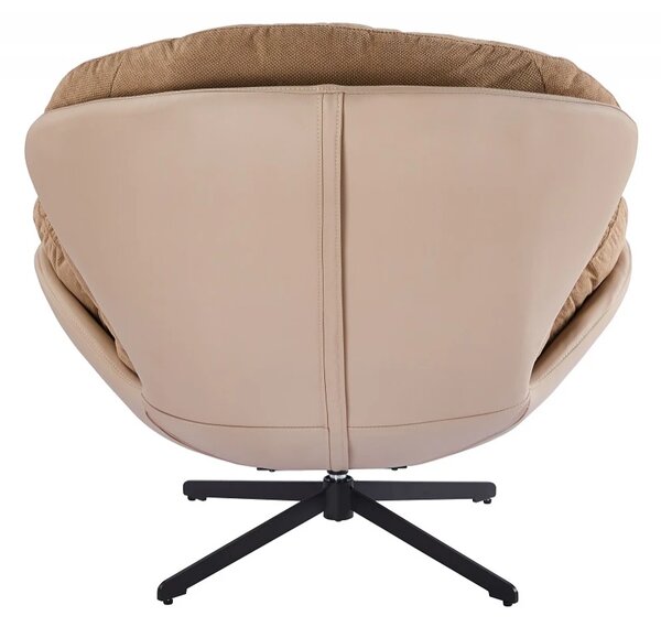 Fotoliu Lounge Rotativ 360° cu Pernă Extra Confort, Tapiterie Linen + PU, Bază Metalică Neagră, Design Modern, Maro