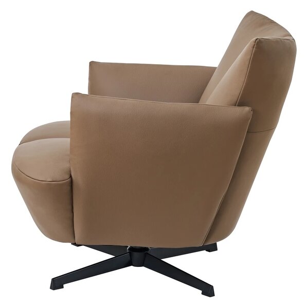 Fotoliu Accent Pivotant 360° – Design Modern, Bază Metalică Neagră, Tapițerie PU Premium, Maro