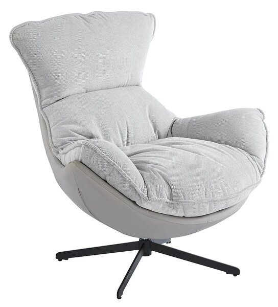 Fotoliu Lounge Rotativ 360° cu Pernă Extra Confort, Tapiterie Linen + PU, Bază Metalică Neagră, Design Modern, Gri