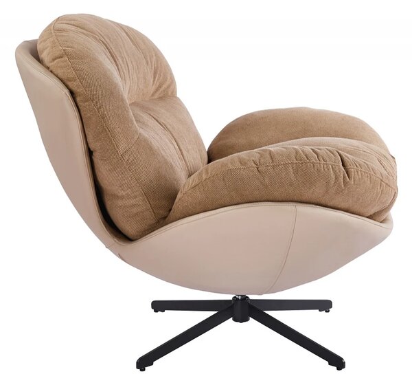 Fotoliu Lounge Rotativ 360° cu Pernă Extra Confort, Tapiterie Linen + PU, Bază Metalică Neagră, Design Modern, Maro
