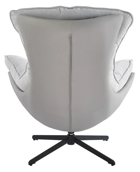 Fotoliu Lounge Rotativ 360° cu Pernă Extra Confort, Tapiterie Linen + PU, Bază Metalică Neagră, Design Modern, Gri