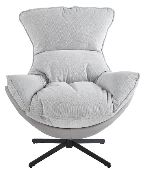 Fotoliu Lounge Rotativ 360° cu Pernă Extra Confort, Tapiterie Linen + PU, Bază Metalică Neagră, Design Modern, Gri