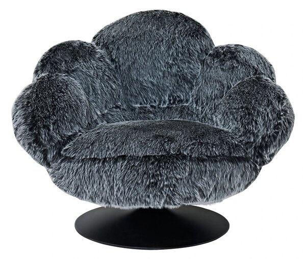 Fotoliu de relaxare rotativ 360° tip Lounge, tapițerie Mink Cashmere, bază metalică neagră Ø60 cm, Gri, 96x93x78 cm