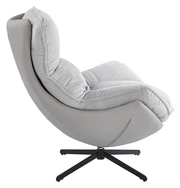 Fotoliu Lounge Rotativ 360° cu Pernă Extra Confort, Tapiterie Linen + PU, Bază Metalică Neagră, Design Modern, Gri