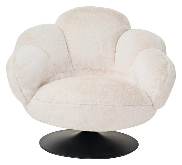 Fotoliu de relaxare rotativ 360° tip Lounge, tapițerie Mink Cashmere, bază metalică neagră Ø60 cm, Beige, 96x93x78 cm