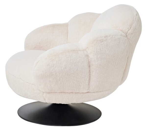 Fotoliu de relaxare rotativ 360° tip Lounge, tapițerie Mink Cashmere, bază metalică neagră Ø60 cm, Beige, 96x93x78 cm