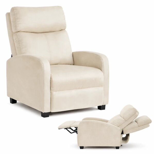 Fotoliu de relaxare, Spatar Rabatabil 135°, Suport picioare extensibil, Catifea, Bej Velvet-01
